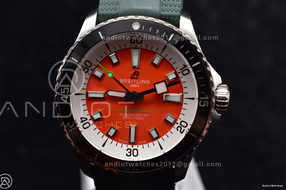 Rubber SuperOcean BLSF FashionForward 1:1 Automatic Orange 42 on Green Strap SS A 1164 Best Edition Dial 1226